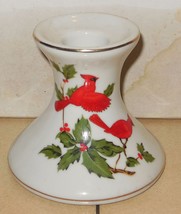 Vintage 1984 Lefton China Porcelain Cardinal &amp; Holly Motif Taper Candleholder - £11.24 GBP
