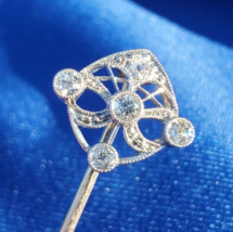 Earth mined Diamond Art Deco Pin 1920s Antique Platinum Filigree Design - £756.41 GBP