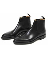 MEN&#39;s HANDMADE BLACK SLIP ON CHELSEA HIGH ANKLE LEATHER BOOTS- MEN LEATH... - €136,44 EUR