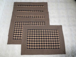 5 Reversible Navy &amp; Tan Check Cotton Homespun Placemats - 18.75&quot; X 12.75&quot; - $19.80