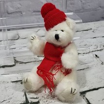 VTG 90s Ty Attic Treasures Polar Bear Christmas Teddy Bear White Red Scarf &amp; Hat - £9.46 GBP