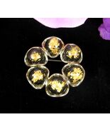 Vintage GOLD FLAKE CONFETTI Lucite BROOCH Black Cabochons MCM Pin Goldto... - $30.34 CAD