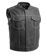 Men’s Biker Vest Hunt Club Leather Vest  Motorcycle Denim Style Vest - $106.95