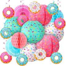 20 Pcs Donut Birthday Party Decorations, 8 Pcs Donut Lanterns Sprinkle Hanging P - £31.05 GBP