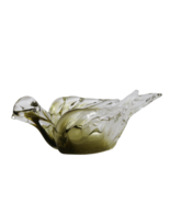 Vtg green to clear blown art glass bird trinket dish candle holder paper... - $467.81 MXN