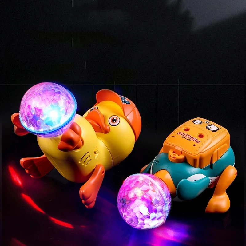 Cartoon Electric Ball Spinning Stunt Duck Penguin Baby Doll Crawling Music Light - £16.30 GBP