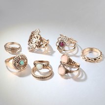 New Arrivals 8Pcs/Sets Opal Midi Ring For Women Antique Gold Beach Finger Knuckl - £6.21 GBP