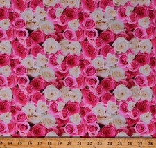 Cotton Pink Roses Flowers Floral Valentine&#39;s Day Garden Fabric Print BTY D484.44 - £9.61 GBP