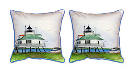 Pair of Betsy Drake Hooper Strait Lighthouse Large Pillows 15 Inch x 22 Inch - £71.43 GBP