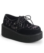 DEMONIA CRE219/BVEL 3&quot; Platform Women&#39;s Black Embroidery Goth Punk Creep... - $125.76 CAD