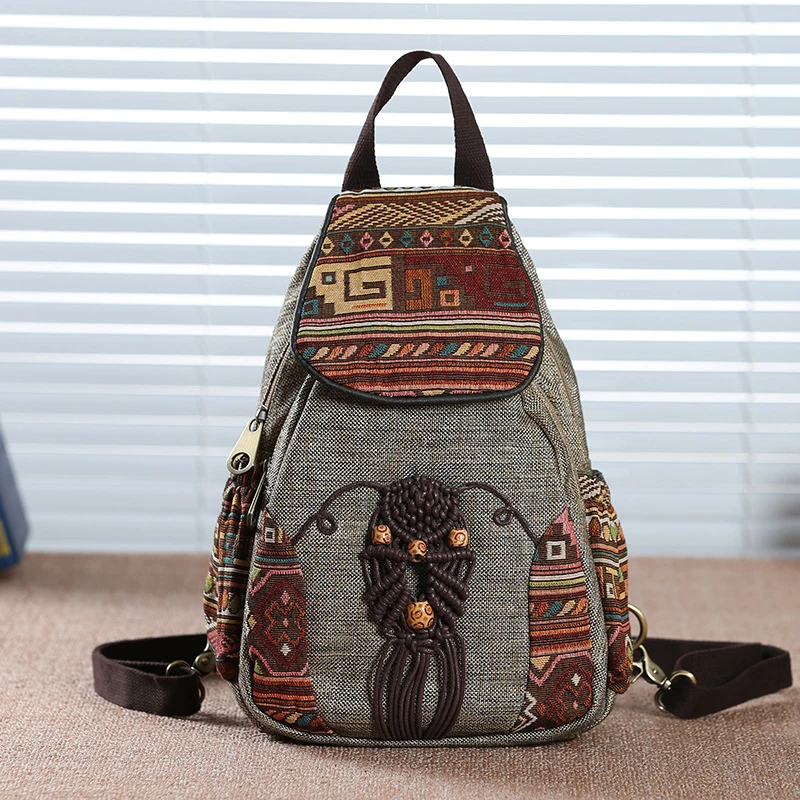  Handmade Backpack Women&#39;s Vintage Canvas Backpacks National Style Geometrical P - £37.45 GBP