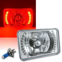 (1) 4X6&quot; Red LED Halo Drl Halogen Headlight Headlamp Light Bulbs Crystal Clear - £35.27 GBP