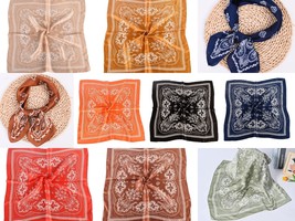 Variety Color Satin Scarf Square Silk Feel Neckerchief Paisley Bandana - £14.15 GBP