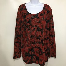 Laura Ashley Woman 2X Red Black Gold Long-Sleeve Crewneck Pullover Top - $25.97
