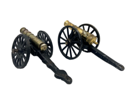 Lot of 2 Vintage Miniature Cast Iron Big Wheel Cannon Civil War Era Pirate - $33.24