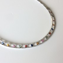 Women&#39;s Necklace 18k White Gold Natural Round Diamonds Multicolor Oval Sapphires - £8,718.68 GBP
