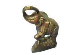 Solid Brass Elephant 6&quot; Sculpture Figurine Trunk Up Good Luck Patina In Spots - £19.74 GBP