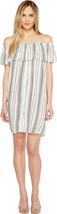 Bobeau Women&#39;s Rosie Off Shoulder Striped Dress White/Beige/Black, Size Large - £23.48 GBP