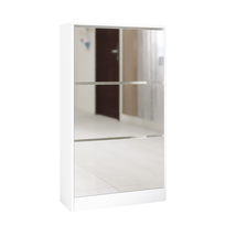 Slim White Mirror 3-Tier Wood Shoe Cabinet Organizer - $2,284.77 MXN
