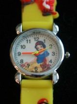 NOS child&#39;s Snow White and the 7 Dwarfs quartz wristwatch with yellow 3-... - $14.85