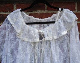Ilise Stevens White Lace See Through Pegnoir Set Vintage 1960s Negligee Robe Med - $74.25