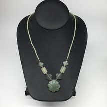 18.4g,2mm-28mm, Green Serpentine Flower Carved Beaded Necklace,16&quot;-18&quot;,NPH328 - $6.40