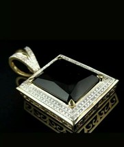 Men&#39;s 14K YGold Fn Royal Onyx Gemstone Lab Created Diamond 1.5&quot; Pendant .90ct - £105.55 GBP