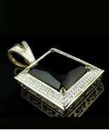 Men&#39;s 14K YGold Fn Royal Onyx Gemstone Lab Created Diamond 1.5&quot; Pendant ... - £102.95 GBP