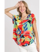 Umgee Full Size Short Sleeved Abstract Print Top Plus Size - $728.90 MXN+