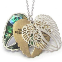 Triple Angel Wing Abalone Pendant Necklace Silver and Copper - £11.16 GBP