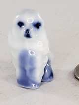 Vintage Bone China Poodle Blue Puppy Dog Miniature Figurine Sitting - $14.01