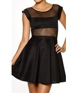 NEW Coutori Black Sheer Cutout Mesh Insert A-line Dress Size S M L  - £28.12 GBP+