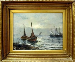 JOHN CHALMERS ca1880 Listed British Impressionist Maritime Oil With Boats - $1,377.50