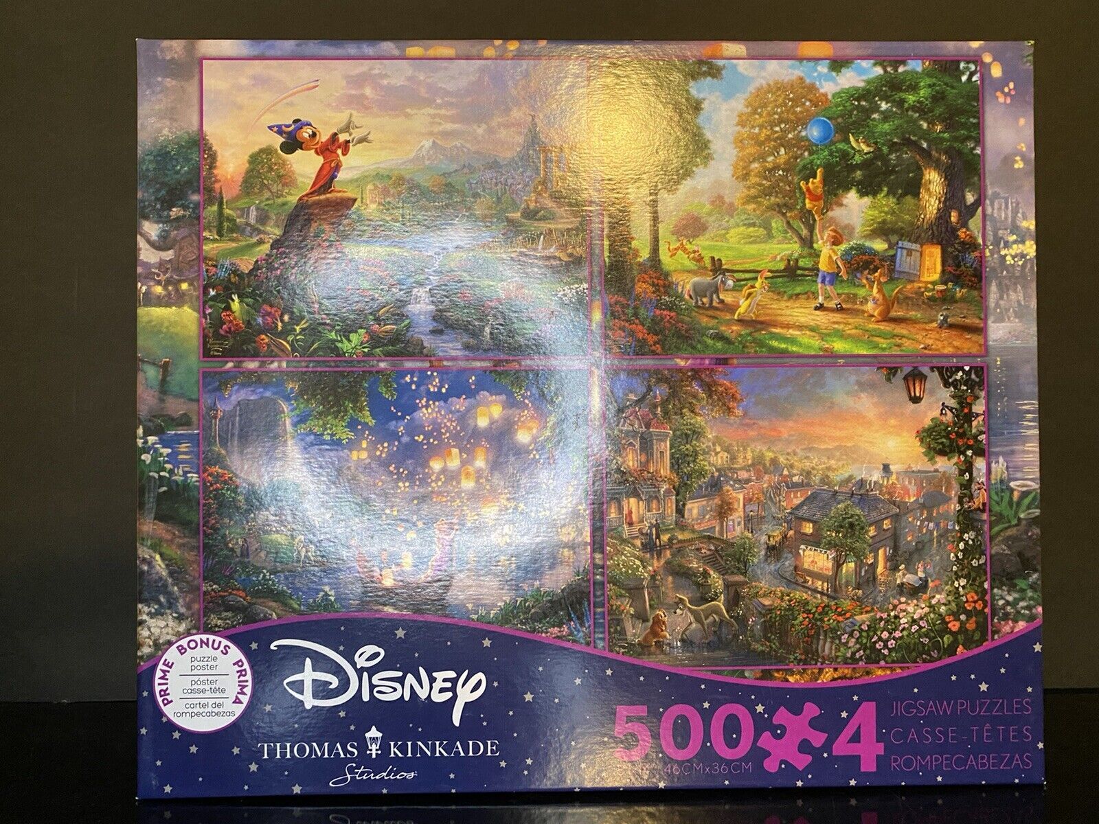 Primary image for Thomas Kinkade Disney 500 pcs 4 in 1 Jigsaw Puzzle Pooh Fantasia Tangled