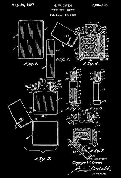 1957 - Zippo - Pyrophoric Lighter - G. W. Owen - Patent Art Poster - $9.99