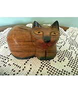 Vintage Carved Wooden Cat  Folk Art Figurine Hand Crafted painted - £14.02 GBP