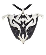 Black Dragon Head Necklace Fantasy Shield Pendant Mens Jewelry - £19.57 GBP