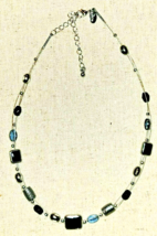 Lia Sophia illusion Wire Silver Tone Black Smokey Beads Collar beaded Ne... - $19.30
