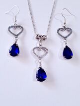 Victorian Silver Cobalt blue jewelry set Heart Blue set necklace earring... - €45,04 EUR