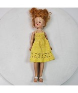 Vintage 1950s eyes Open Doll Jointed 9.5 Inch Yellow Crochet Dress - $40.69 CAD