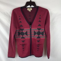 Woolrich Womens M Ruby Red Wool Zip Cardigan Sweater Aztec Southwest Pattern - £14.72 GBP