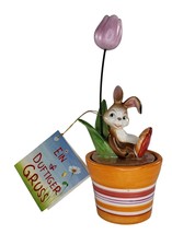 German Goebel Fragrant Greeting Flower Pot Figurine Rabbit Orange Floral... - $54.99