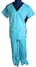 ScrubStar 2 Piece Scrub Set Premium Flex Stretch V-Neck Top &amp; Pants Blue Size XS - £14.68 GBP