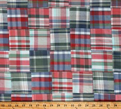 Cotton Stitched Patchwork Red Green Blue White Nantucket Fabric by Yard D274.44 - £11.98 GBP