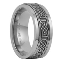 Norse Knot Viking Spinner Ring Silver Stainless Steel Celtic Anti Anxiety Band - £15.95 GBP