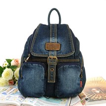 Casual Small Blue Denim Backpack with Cover High Quality Women Daily Backpa for  - £38.13 GBP