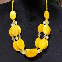 Womens Fashion Yellow Color Rhinestone Beaded Collar Necklace with Lobster Clasp - £20.78 GBP