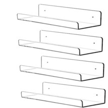 4 Pcs Clear Acrylic Floating Shelves Display Ledge, 5 Mm Thick Wall Mounted Stor - £27.96 GBP