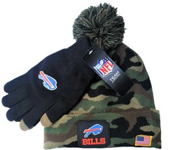 BUFFALO BILLS NFL Premium Men&#39;s Camo Cuffed Knit Winter Hat &amp; Glove Set ... - $29.69