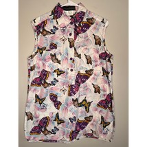 2000s Y2K Harve Benard Monarch Butterfly Floral Maximalist Button Up Tan... - $28.00